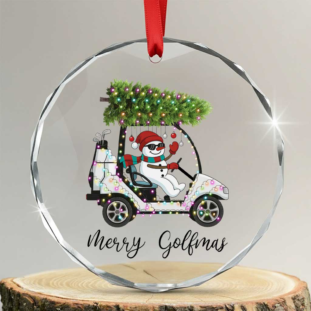 Funny Christmas Golf Crystal Glass Ornament Snowman Driving Golf Cart Merry Golfmas TS12 Transparent Glass 3'' Circle Print Your Wear