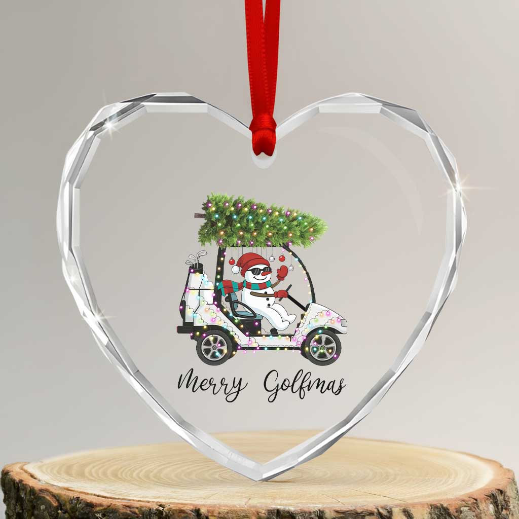 Funny Christmas Golf Heart Crystal Glass Ornament Snowman Driving Golf Cart Merry Golfmas TS12 Transparent Glass 3'' Heart Print Your Wear