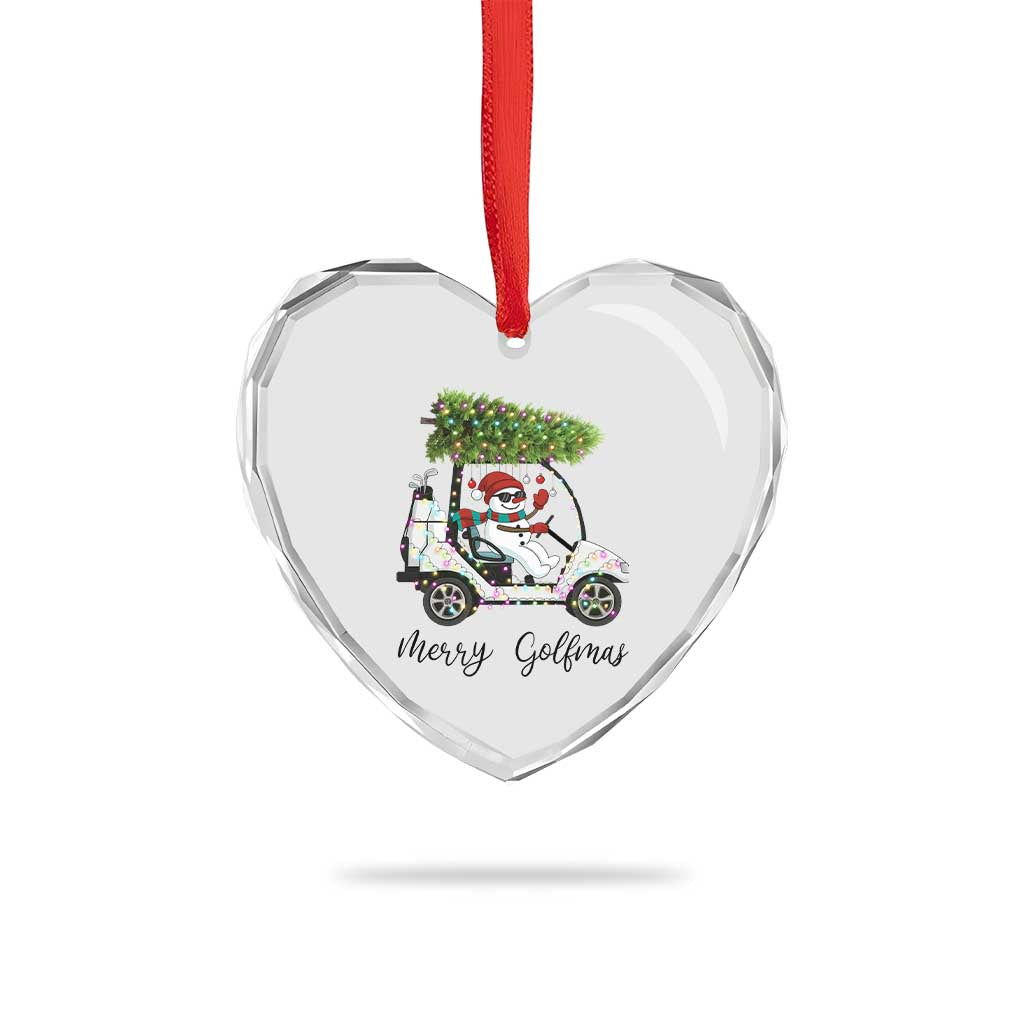 Funny Christmas Golf Heart Crystal Glass Ornament Snowman Driving Golf Cart Merry Golfmas TS12 Print Your Wear