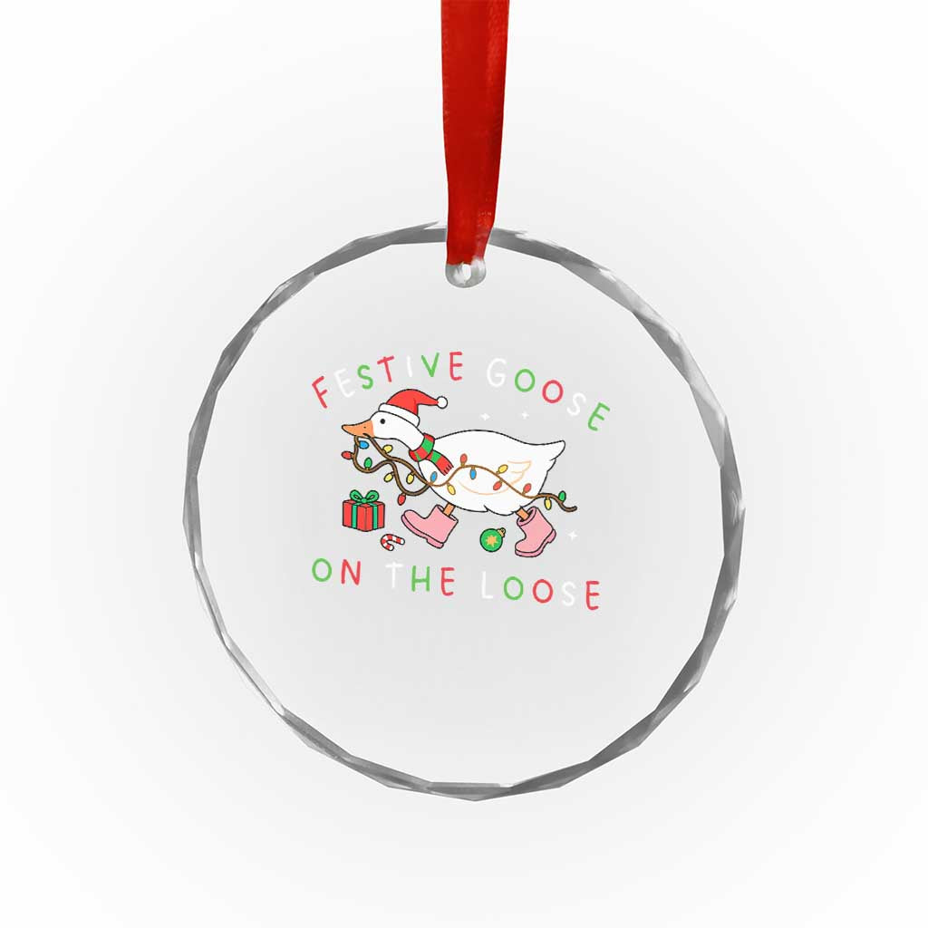 Funny Christmas Goose Crystal Glass Ornament Festive Goose On The Loose Xmas Duck Meme TS10 Print Your Wear