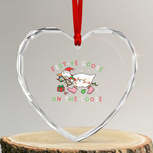 Funny Christmas Goose Heart Crystal Glass Ornament Festive Goose On The Loose Xmas Duck Meme TS10 Transparent Glass 3'' Heart Print Your Wear