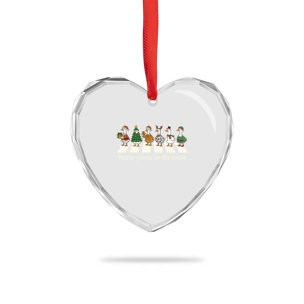 Funny Christmas Goose Heart Crystal Glass Ornament Festive Goose On The Loose Xmas Meme TS10 Print Your Wear