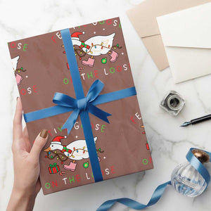 Funny Christmas Goose Wrapping Paper Roll Festive Goose On The Loose Xmas Duck Meme TS10 Mocha Print Your Wear