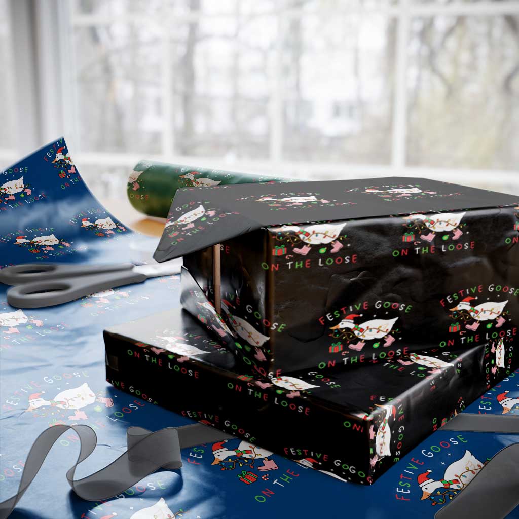 Funny Christmas Goose Wrapping Paper Roll Festive Goose On The Loose Xmas Duck Meme TS10 Black Print Your Wear