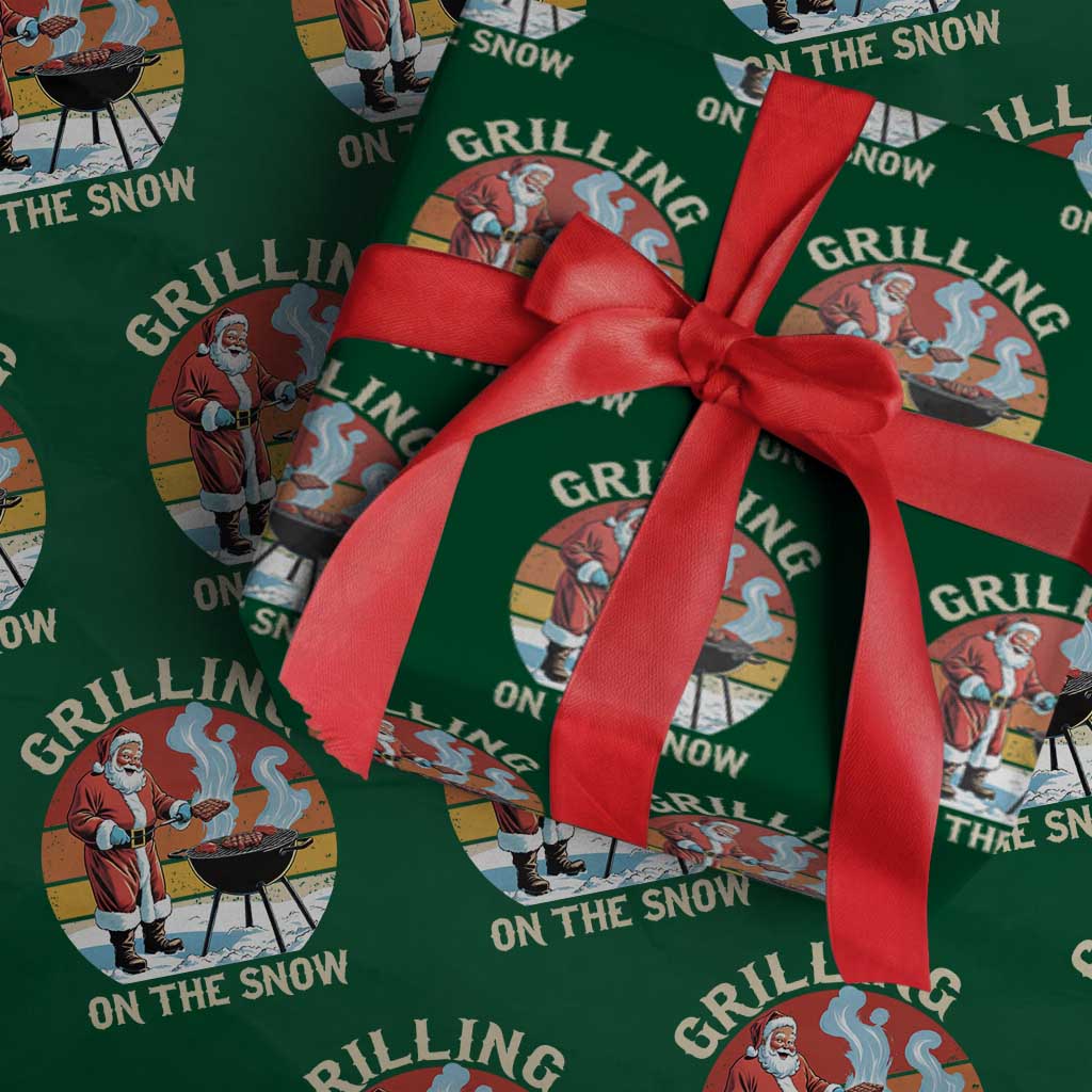Funny Christmas Grilling Santa Wrapping Paper Roll Grilling On The Snow TS11 Green Print Your Wear