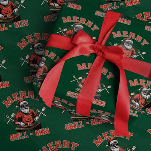 Funny Christmas Grilling Santa Wrapping Paper Roll Merry Grill-Mas BBQ TS11 Green Print Your Wear