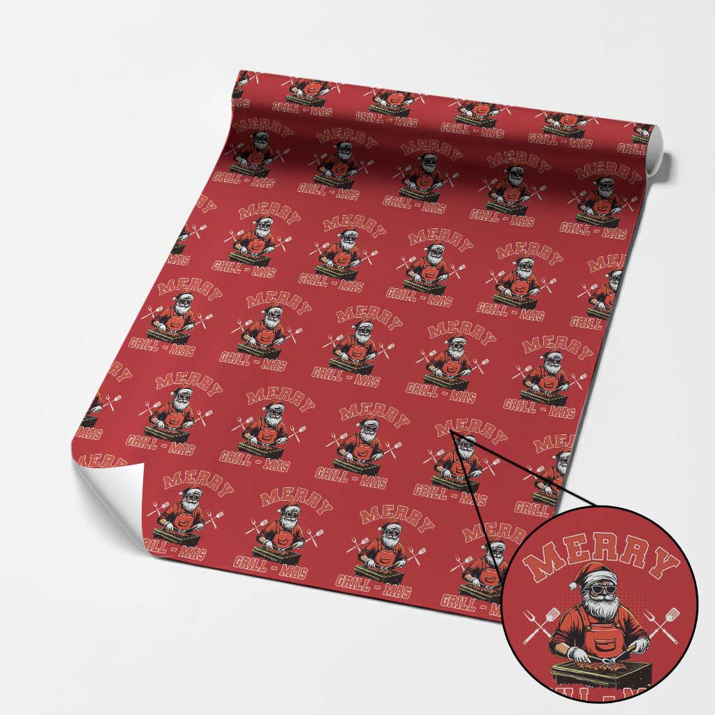 Funny Christmas Grilling Santa Wrapping Paper Roll Merry Grill-Mas BBQ TS11 Red Print Your Wear