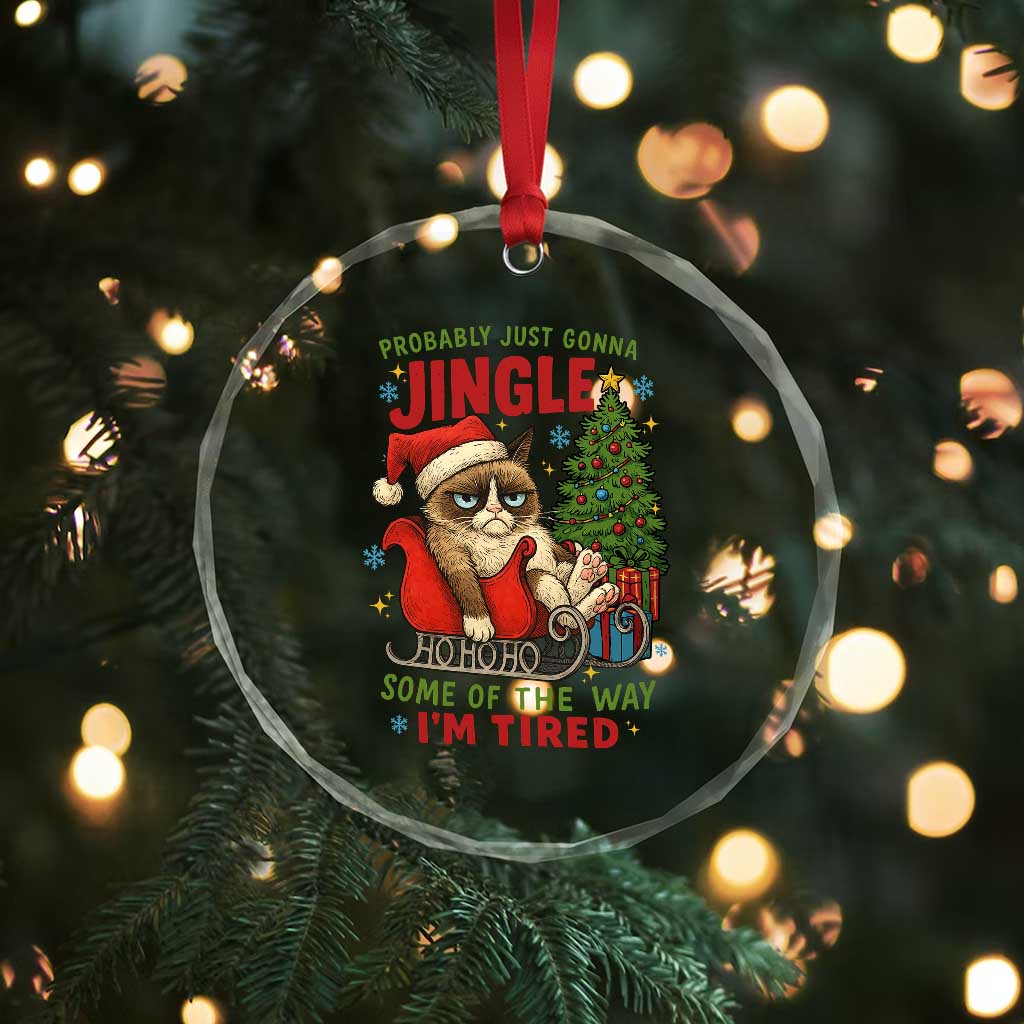 Funny Christmas Grumpy Cat Crystal Glass Ornament Probably Just Gonna Jingle Some Of The Way I Am Tired TS11 Print Your Wear