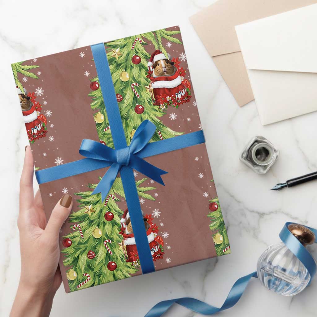 Funny Christmas Guinea In Green Hand Naughty Wrapping Paper Roll Cute Pet Lover Gift TS12 Mocha Print Your Wear