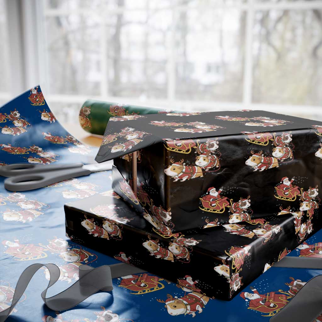 Funny Christmas Guinea Pig Lover Gift Wrapping Paper Roll Santa Pig Sleigh Crew TS12 Black Print Your Wear