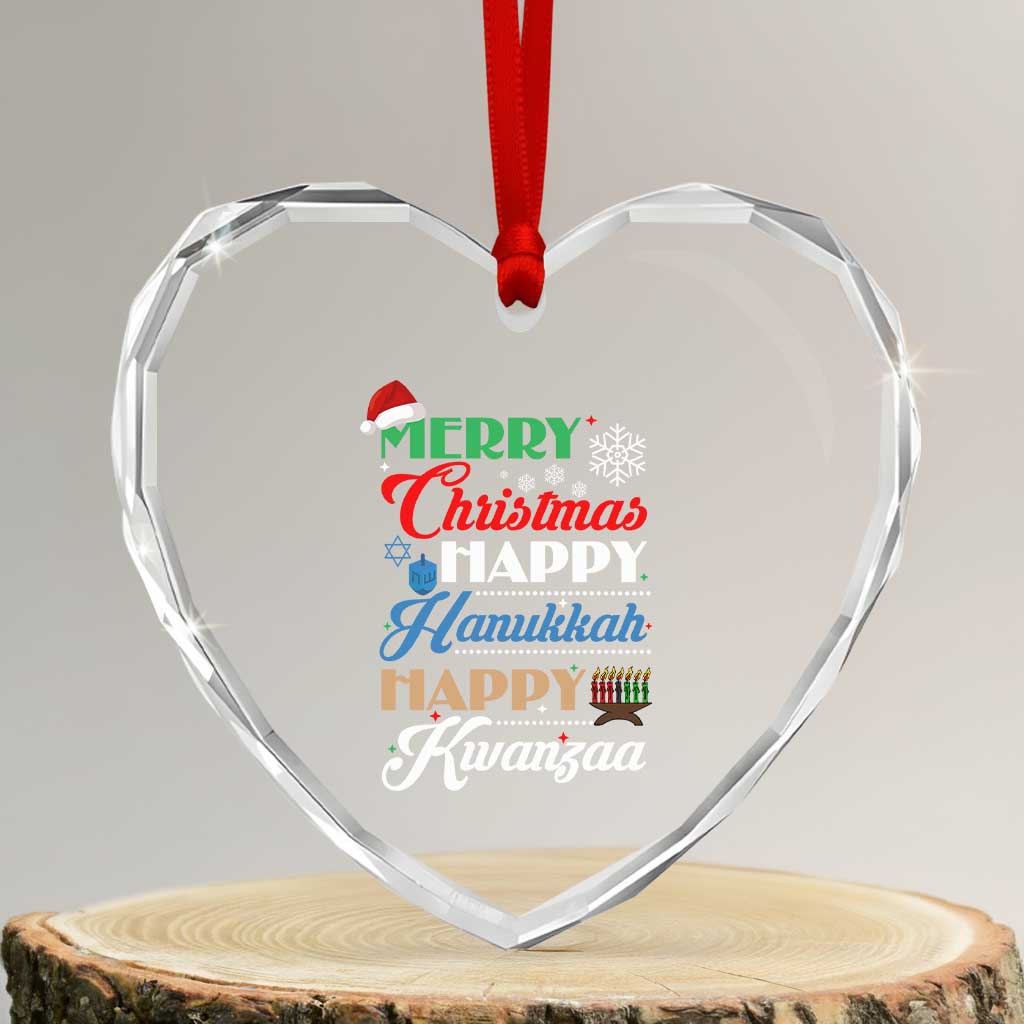 Funny Christmas Hanukkah Kwanzaa Heart Crystal Glass Ornament December Holiday Gift TS12 Transparent Glass 3'' Heart Print Your Wear