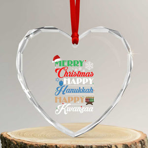 Funny Christmas Hanukkah Kwanzaa Heart Crystal Glass Ornament December Holiday Gift TS12 Transparent Glass 3'' Heart Print Your Wear