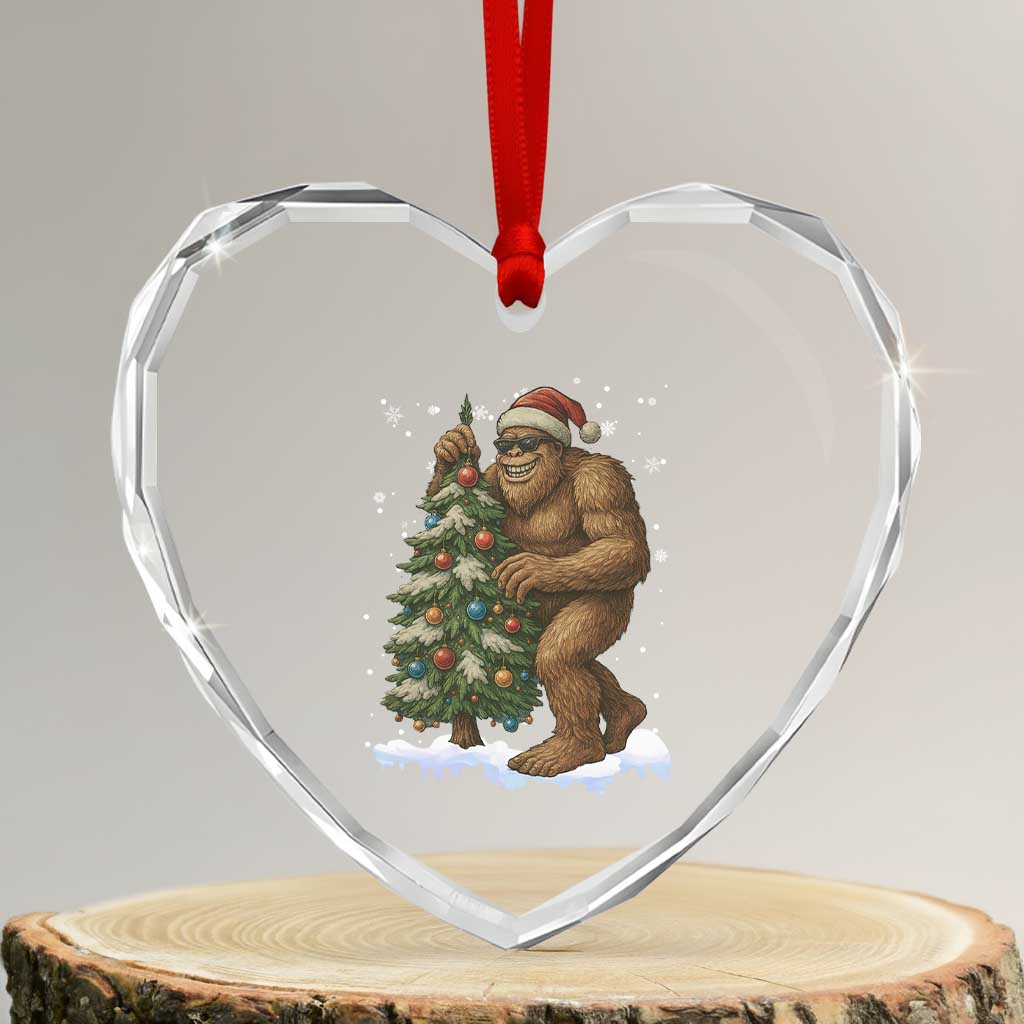 Funny Christmas Heart Crystal Glass Ornament Bigfoot Decorating Xmas Tree Gift TS12 Transparent Glass 3'' Heart Print Your Wear
