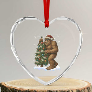 Funny Christmas Heart Crystal Glass Ornament Bigfoot Decorating Xmas Tree Gift TS12 Transparent Glass 3'' Heart Print Your Wear
