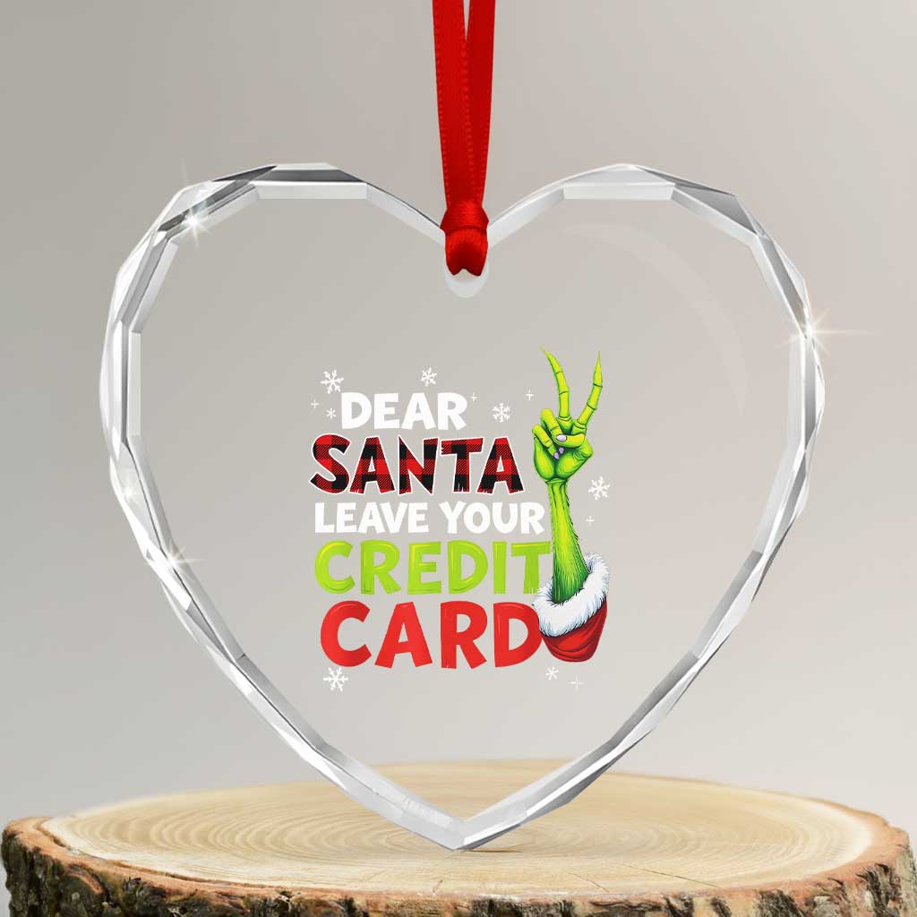 Funny Christmas Heart Crystal Glass Ornament Dear Santa Leave Your Credit Card Red Plaid Pajamas TS10 Transparent Glass 3'' Heart Print Your Wear