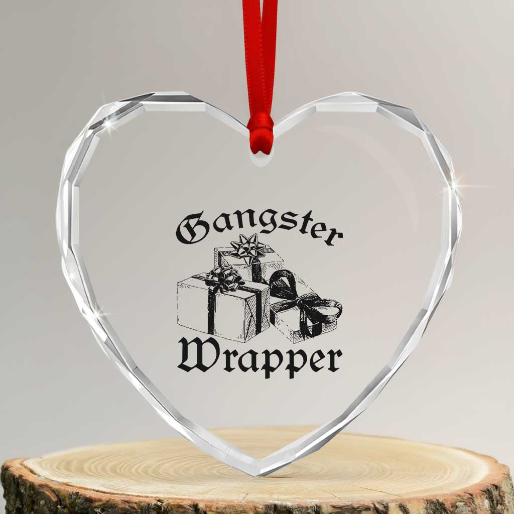 Funny Christmas Heart Crystal Glass Ornament Gangster Wrapper Vintage Presents Gift TS11 Transparent Glass 3'' Heart Print Your Wear