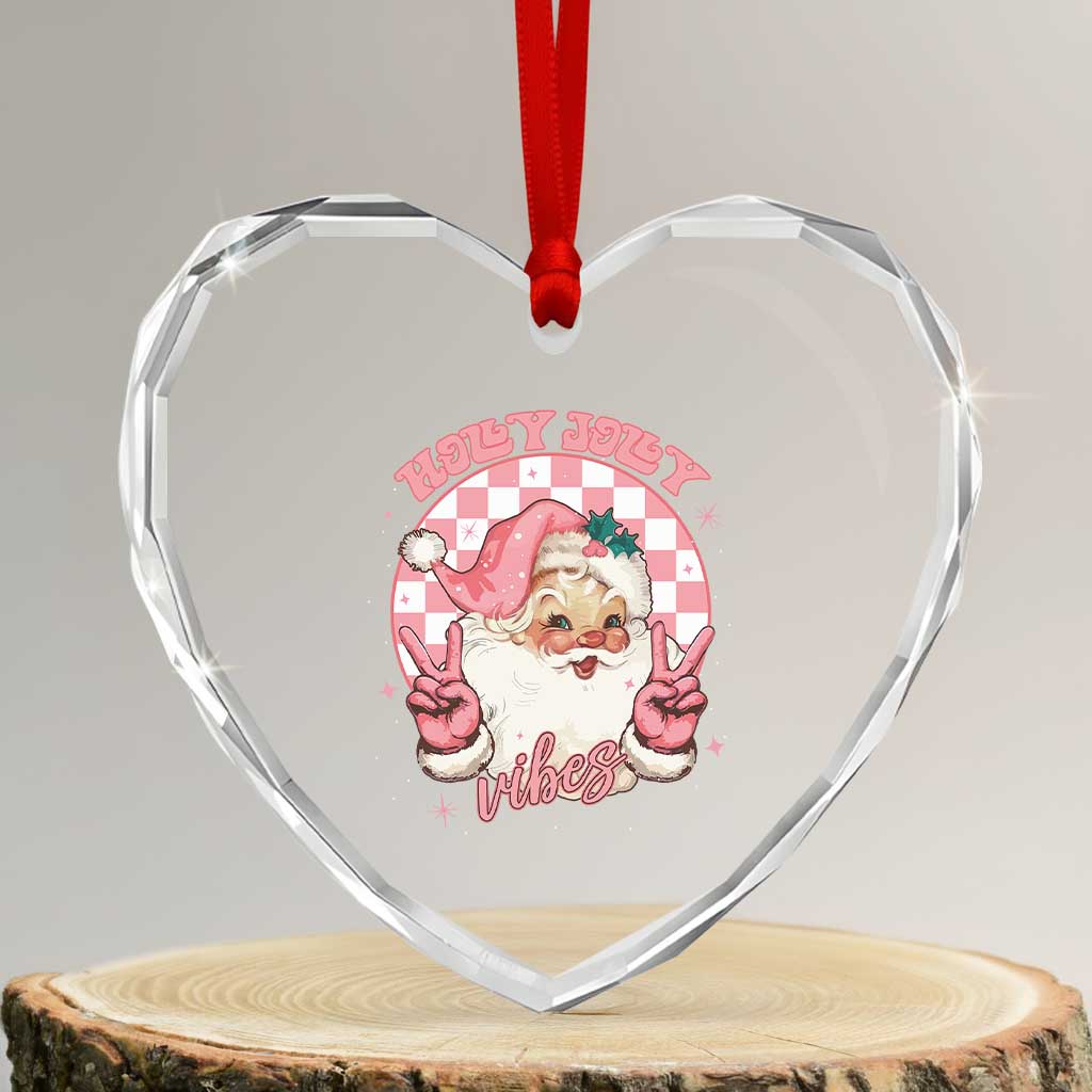 Funny Christmas Heart Crystal Glass Ornament Holly Jolly Vibes Retro Pink Santa TS11 Transparent Glass 3'' Heart Print Your Wear