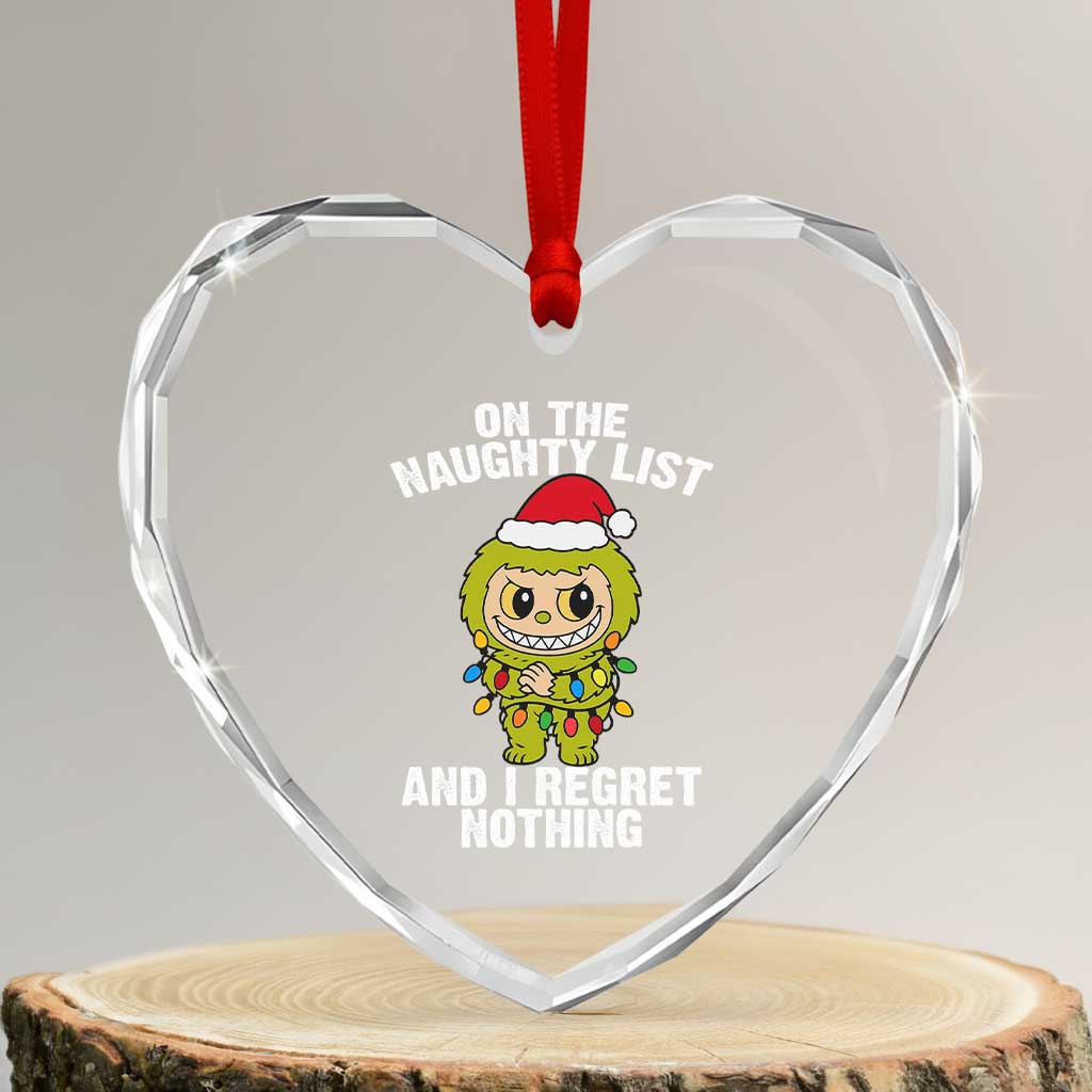 Funny Christmas Heart Crystal Glass Ornament On the Naughty List I Regret Nothing Kawaii Bubu TS10 Transparent Glass 3'' Heart Print Your Wear