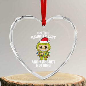 Funny Christmas Heart Crystal Glass Ornament On the Naughty List I Regret Nothing Kawaii Bubu TS10 Transparent Glass 3'' Heart Print Your Wear