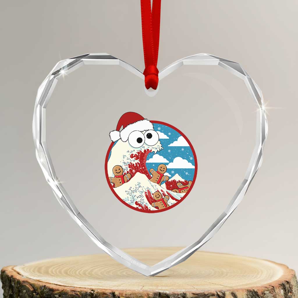 Funny Christmas Heart Crystal Glass Ornament Santa Tsunami Is Eating Ginger Bread Xmas TS11 Transparent Glass 3'' Heart Print Your Wear