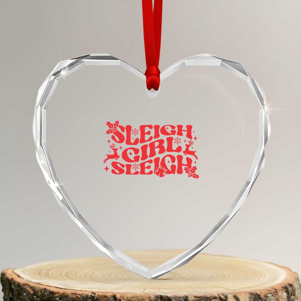 Funny Christmas Heart Crystal Glass Ornament Sleigh Girl Sleigh Reindeer TS11 Transparent Glass 3'' Heart Print Your Wear