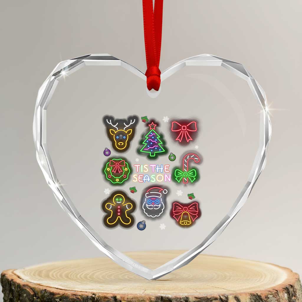 Funny Christmas Heart Crystal Glass Ornament Tis The Season Neon Lights Santa Gingerbread TS11 Transparent Glass 3'' Heart Print Your Wear