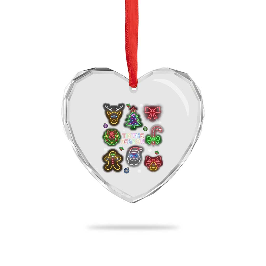Funny Christmas Heart Crystal Glass Ornament Tis The Season Neon Lights Santa Gingerbread TS11 Print Your Wear