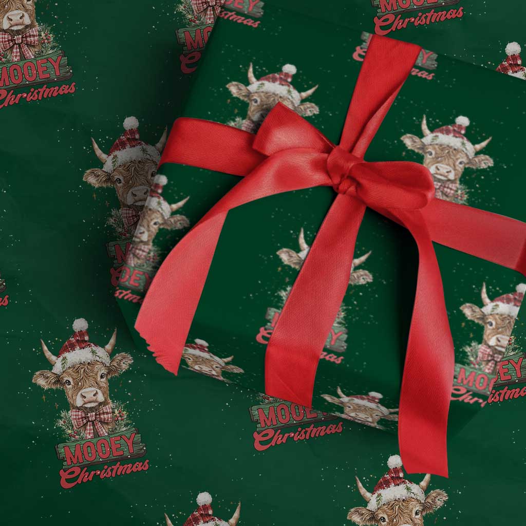 Funny Christmas Highland Cow Wrapping Paper Roll Mooey Christmas Western Cow Santa Hat TS11 Green Print Your Wear