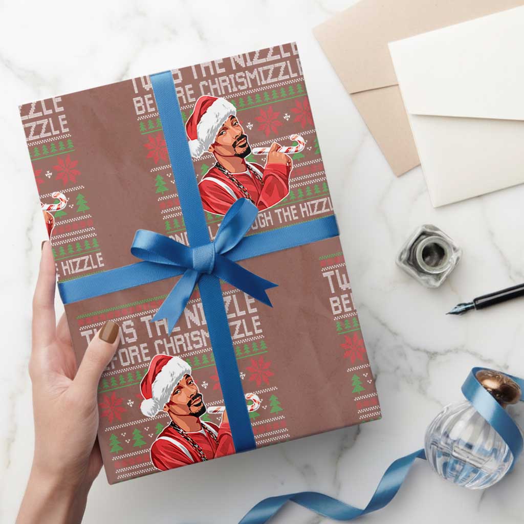 Funny Christmas Hip Hop Rap Gang Wrapping Paper Roll Twas The Nizzle Before Chrismizzle And All Through The Hizzle TS11 Mocha Print Your Wear