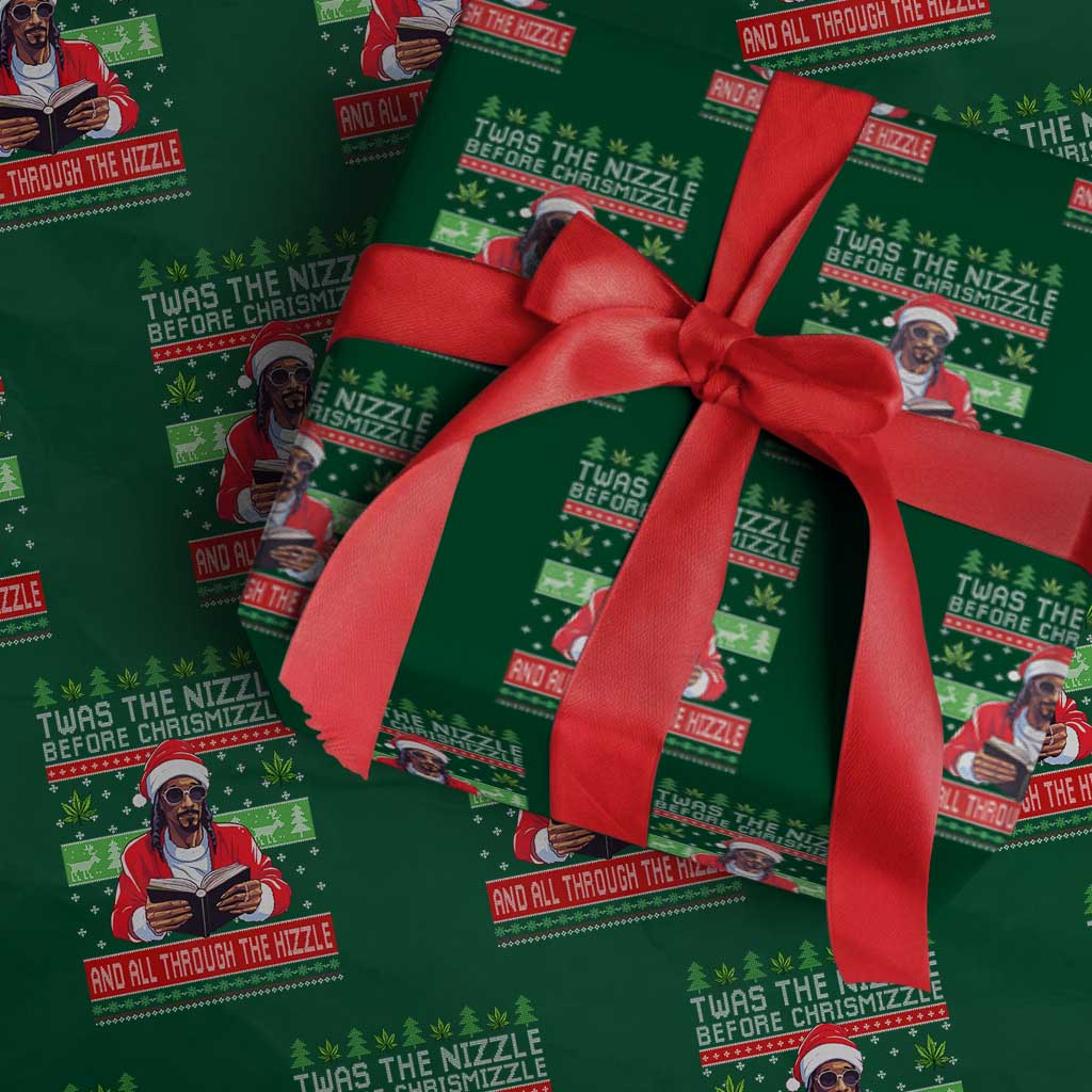 Funny Christmas Hip Hop Rap Gang Wrapping Paper Roll Twas The Nizzle Before Chrismizzle And All Through The Hizzle Weed TS11 Green Print Your Wear