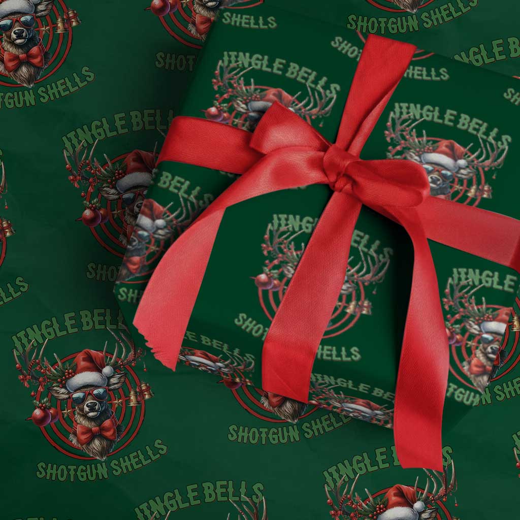 Funny Christmas Hunting Wrapping Paper Roll Jingle Bells Shotgun Shells Santa Deer TS11 Green Print Your Wear