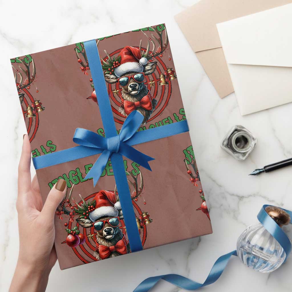 Funny Christmas Hunting Wrapping Paper Roll Jingle Bells Shotgun Shells Santa Deer TS11 Mocha Print Your Wear