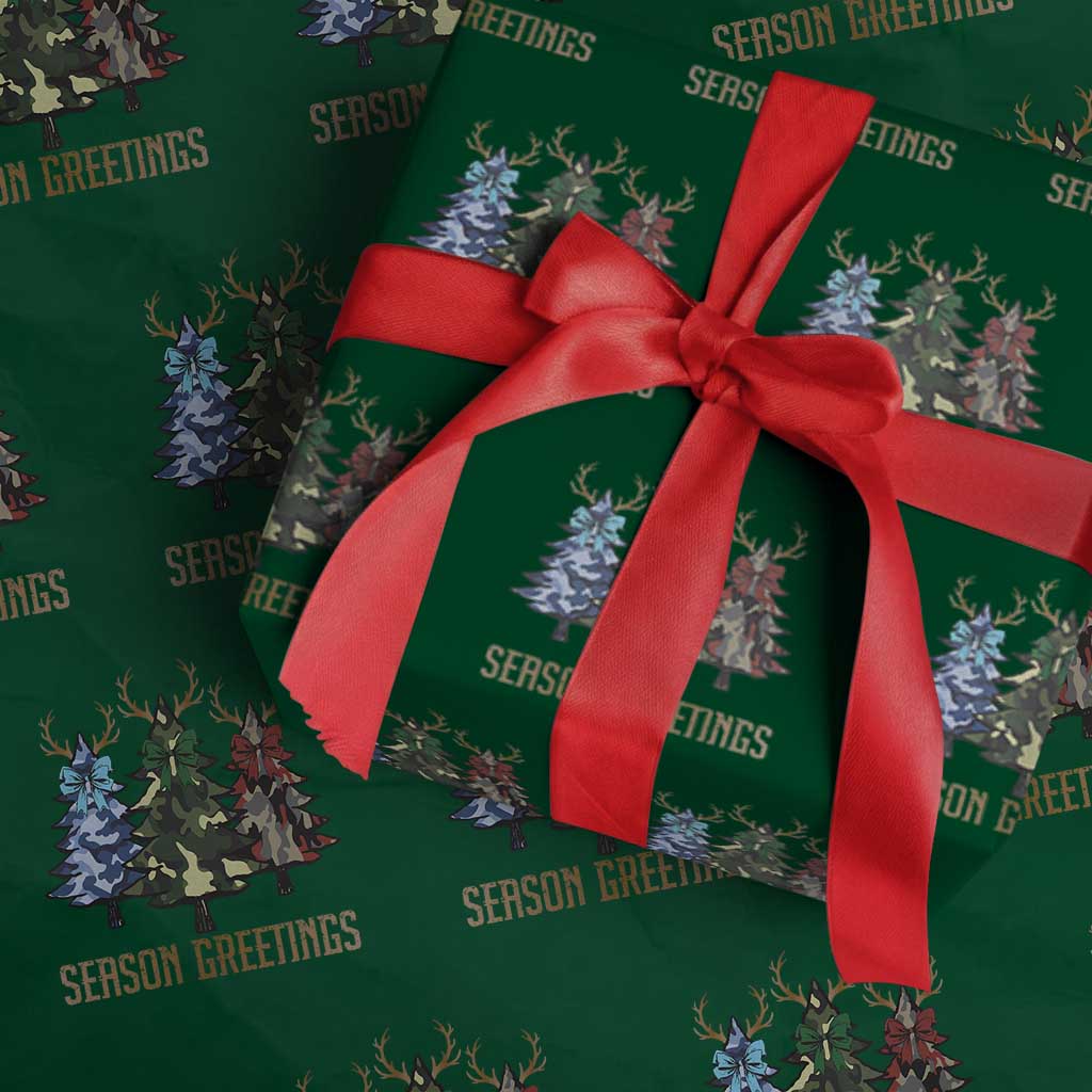 Funny Christmas Hunting Wrapping Paper Roll Season Greetings Camouflage Xmas Tree Reindeers TS11 Green Print Your Wear