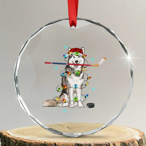 Funny Christmas Husky Ice Hockey Player Holiday Gift Crystal Glass Ornament TS12 Transparent Glass 3'' Circle Print Your Wear