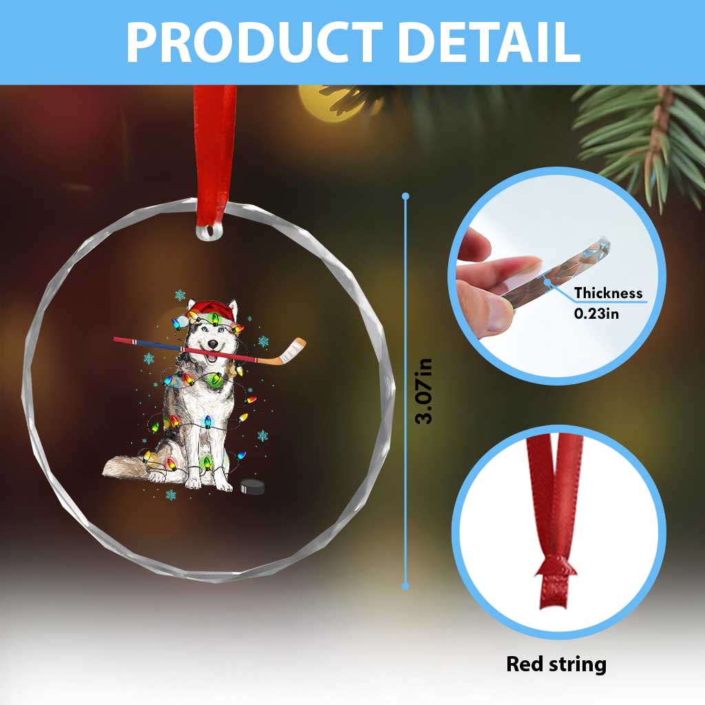 Funny Christmas Husky Ice Hockey Player Holiday Gift Crystal Glass Ornament TS12 Print Your Wear