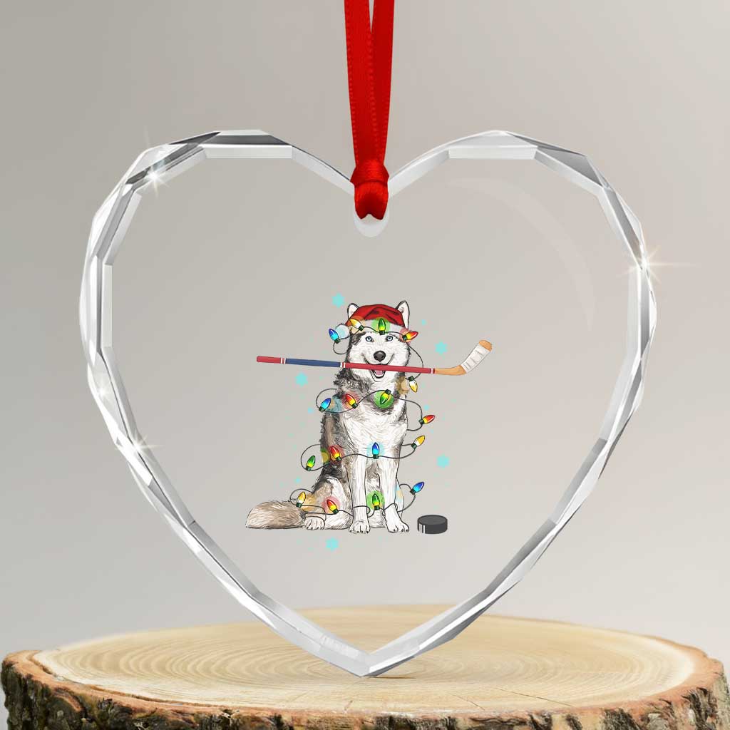 Funny Christmas Husky Ice Hockey Player Holiday Gift Heart Crystal Glass Ornament TS12 Transparent Glass 3'' Heart Print Your Wear