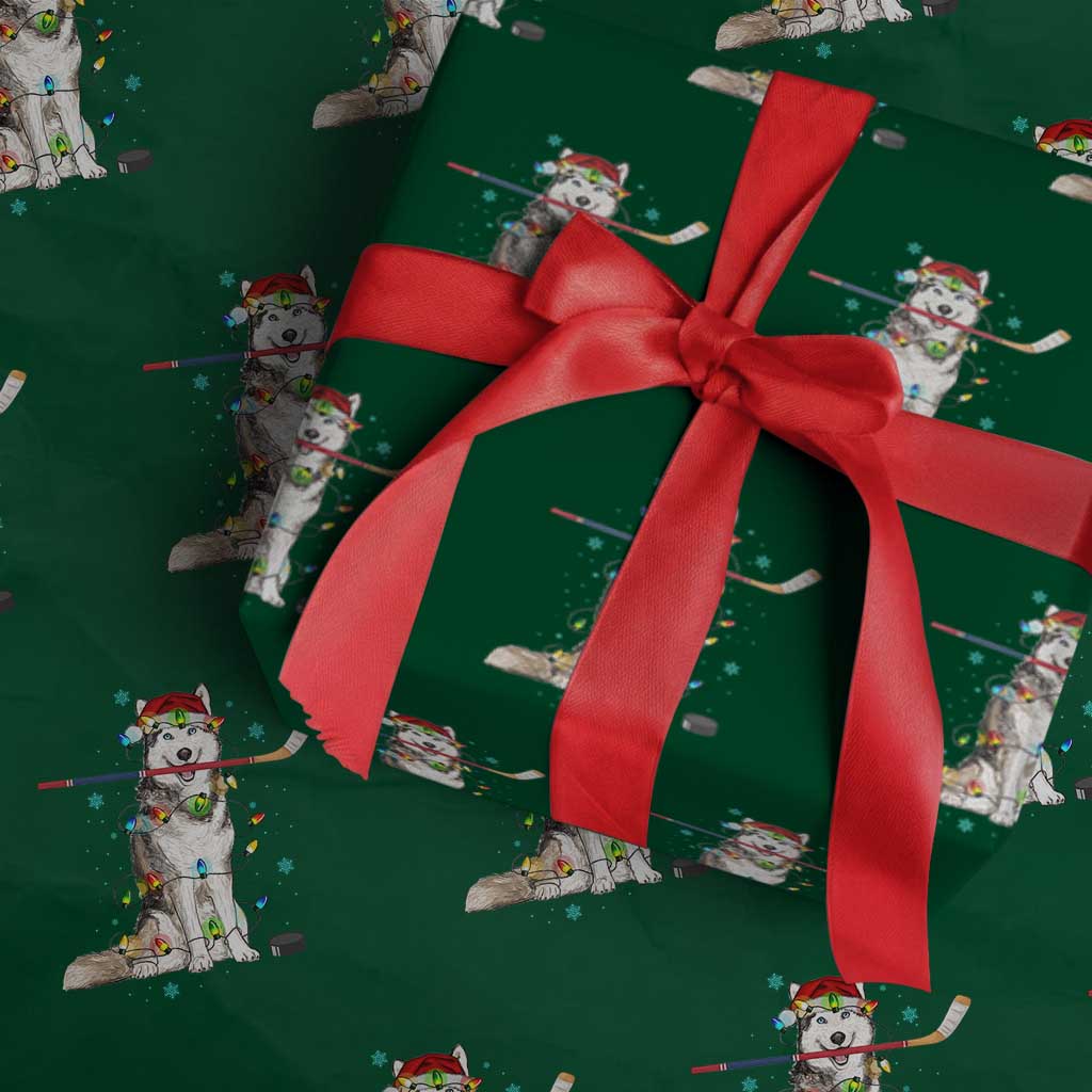 Funny Christmas Husky Ice Hockey Player Holiday Gift Wrapping Paper Roll TS12 Green Print Your Wear