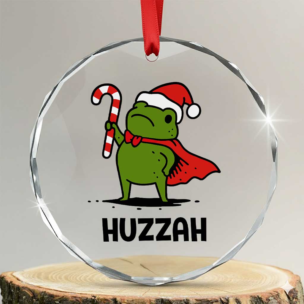 Funny Christmas Huzzah Frog Knight Meme Quote Crystal Glass Ornament TS11 Transparent Glass 3'' Circle Print Your Wear