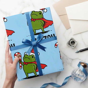 Funny Christmas Huzzah Frog Knight Meme Quote Wrapping Paper Roll TS11 Light Blue Print Your Wear