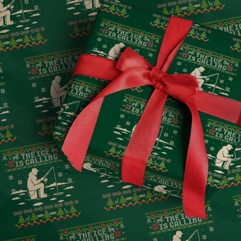 Funny Christmas Ice Fishing Wrapping Paper Roll Merry Fishmas Fish Fishing Ugly Xmas TS10 Green Print Your Wear