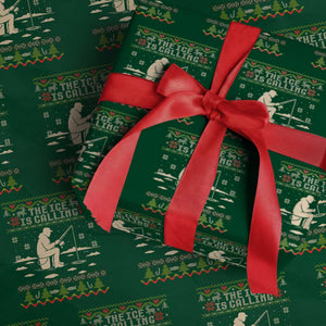 Funny Christmas Ice Fishing Wrapping Paper Roll Merry Fishmas Fish Fishing Ugly Xmas TS10 Green Print Your Wear
