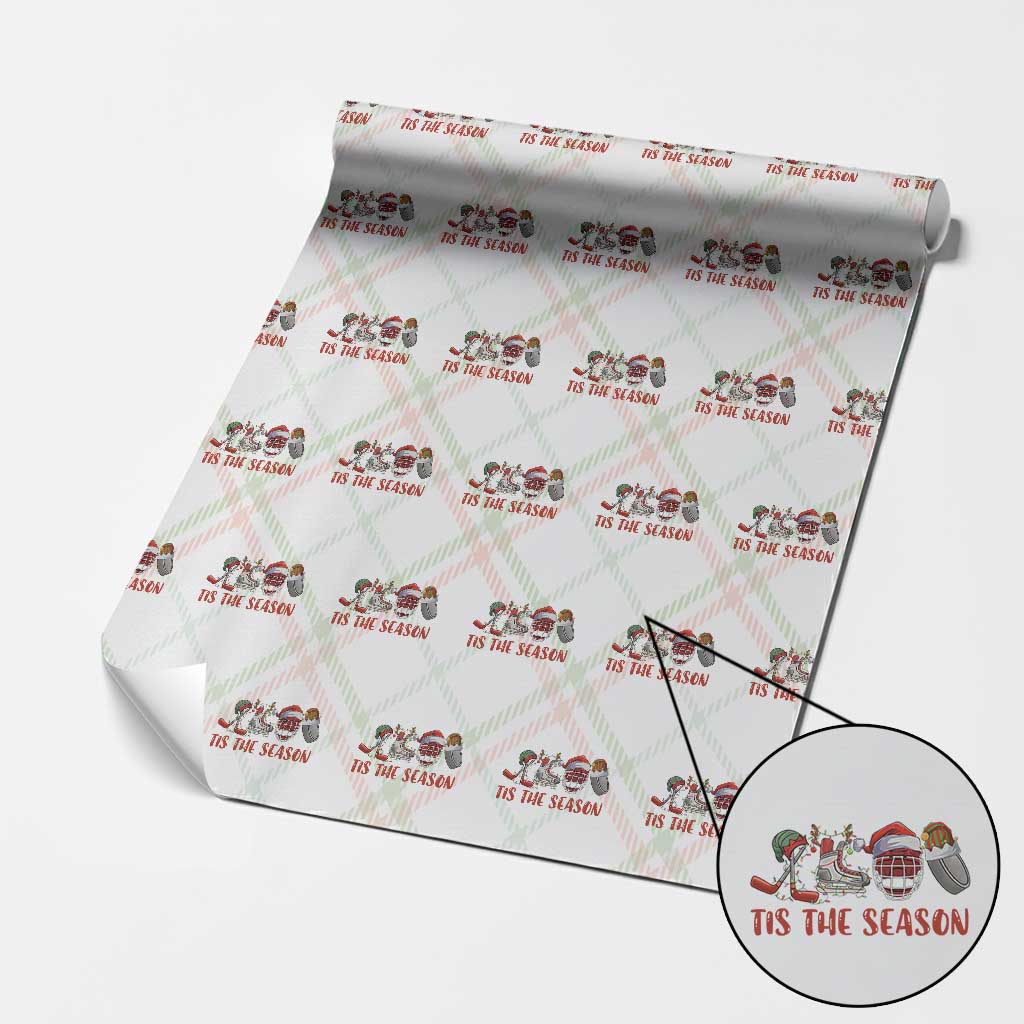 Funny Christmas Ice Hockey Wrapping Paper Roll Tis The Season Santa Elf Hat Hockey Equipment TS11 Christmas Plaid Print Your Wear