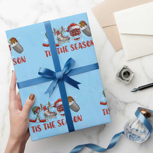 Funny Christmas Ice Hockey Wrapping Paper Roll Tis The Season Santa Elf Hat Hockey Equipment TS11 Light Blue Print Your Wear