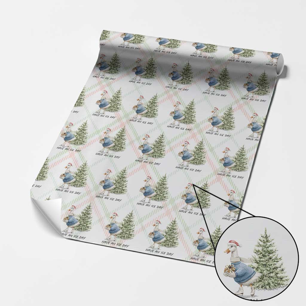 Funny Christmas Ice Skating Wrapping Paper Roll Have An Ice Day Goose Xmas Tree TS11 Christmas Plaid Print Your Wear