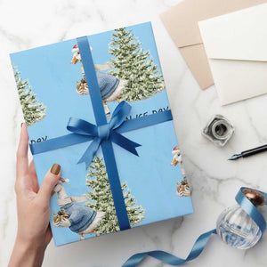 Funny Christmas Ice Skating Wrapping Paper Roll Have An Ice Day Goose Xmas Tree TS11 Light Blue Print Your Wear