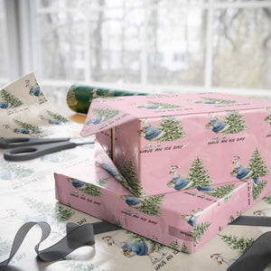Funny Christmas Ice Skating Wrapping Paper Roll Have An Ice Day Goose Xmas Tree TS11 Light Pink Print Your Wear