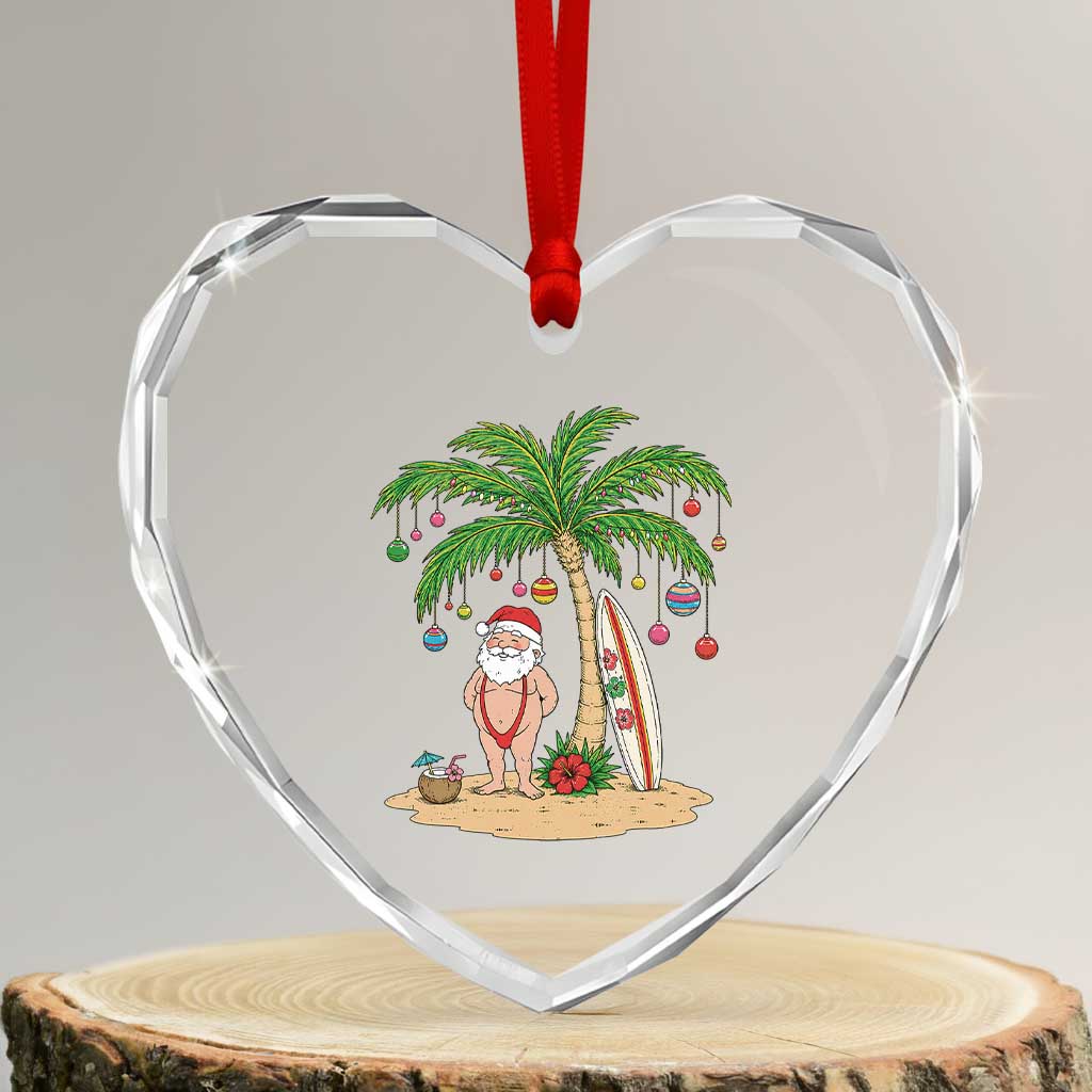 Funny Christmas In July Beach Heart Crystal Glass Ornament Mankini Santa Summer Swimsuit Summer Holiday Vacation Graphic TS10 Transparent Glass 3'' Heart Print Your Wear
