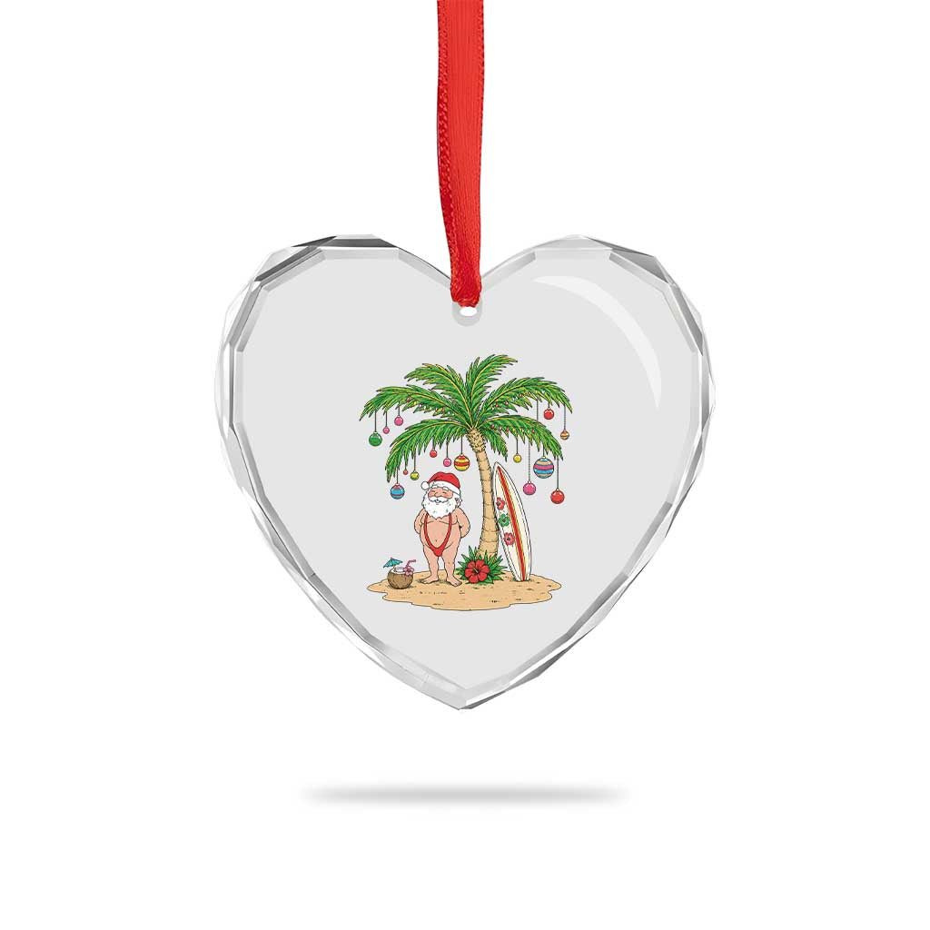 Funny Christmas In July Beach Heart Crystal Glass Ornament Mankini Santa Summer Swimsuit Summer Holiday Vacation Graphic TS10 Print Your Wear