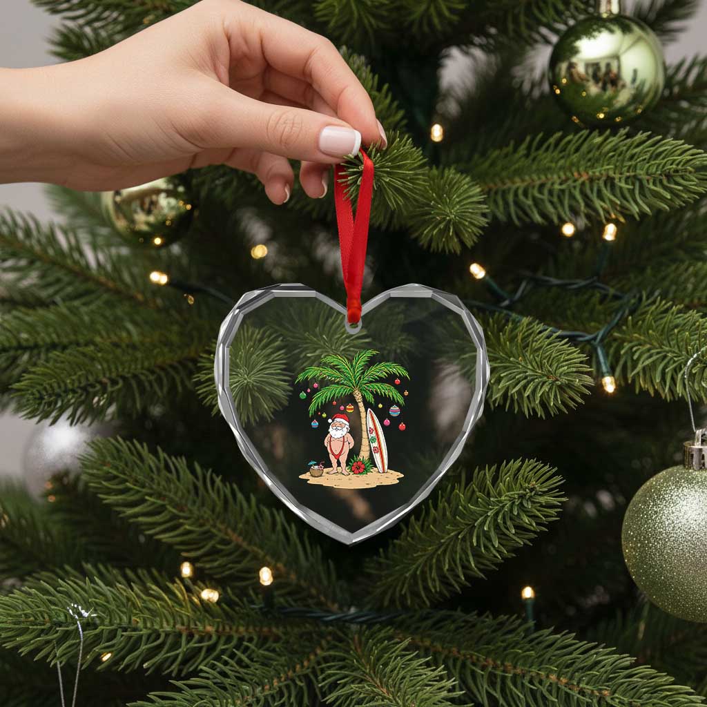 Funny Christmas In July Beach Heart Crystal Glass Ornament Mankini Santa Summer Swimsuit Summer Holiday Vacation Graphic TS10 Print Your Wear