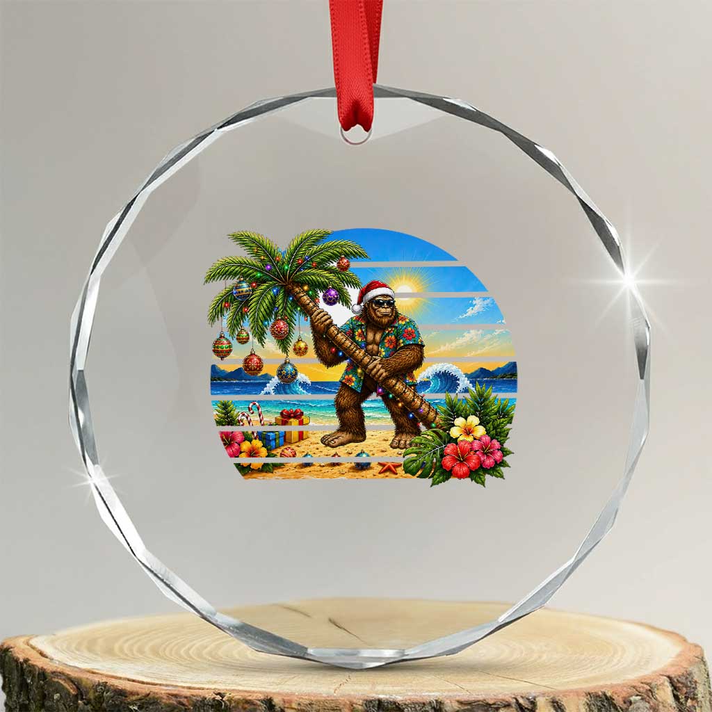 Funny Christmas In July Bigfoot Crystal Glass Ornament Tropical Vacation Graphic TS12 Transparent Glass 3'' Circle Print Your Wear